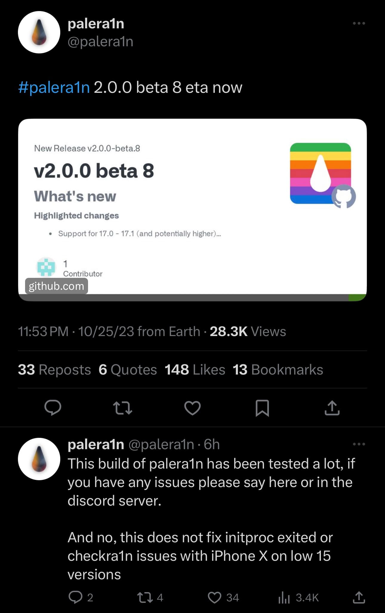 palera1n team announces version 2.0.0 beta 8 release.