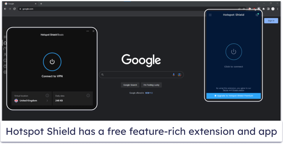 5. Hotspot Shield — Great Google Chrome Extension With Cool Extras