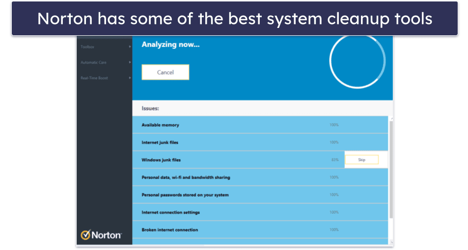 🥈 2. Norton 360 — Fastest Cleanup &amp; Optimization Tools