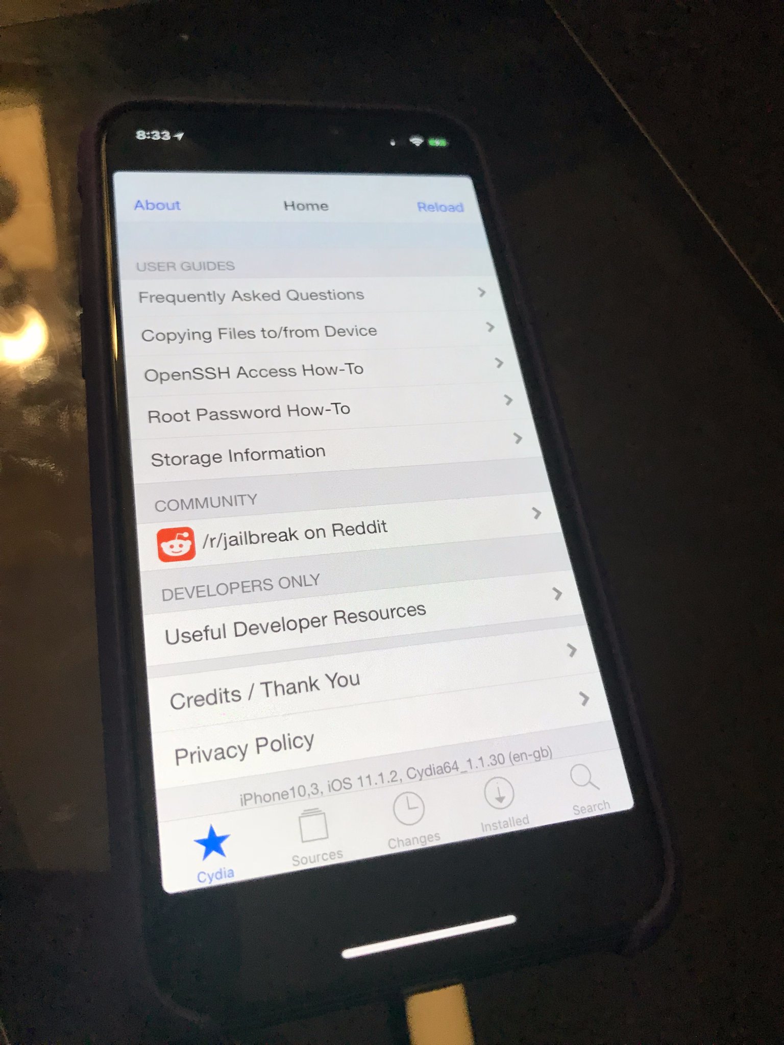 Cydia iOS 11.1.2