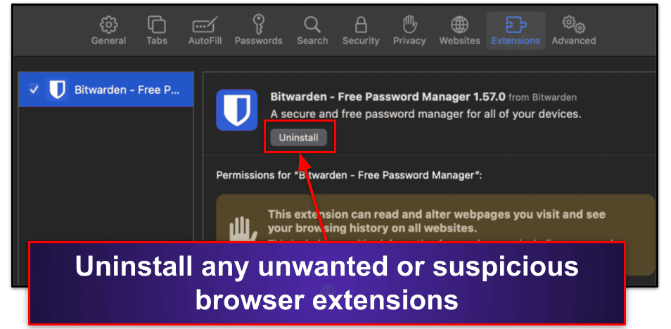 Step 3. Restore Your Browser Settings and Remove Unsafe Extensions