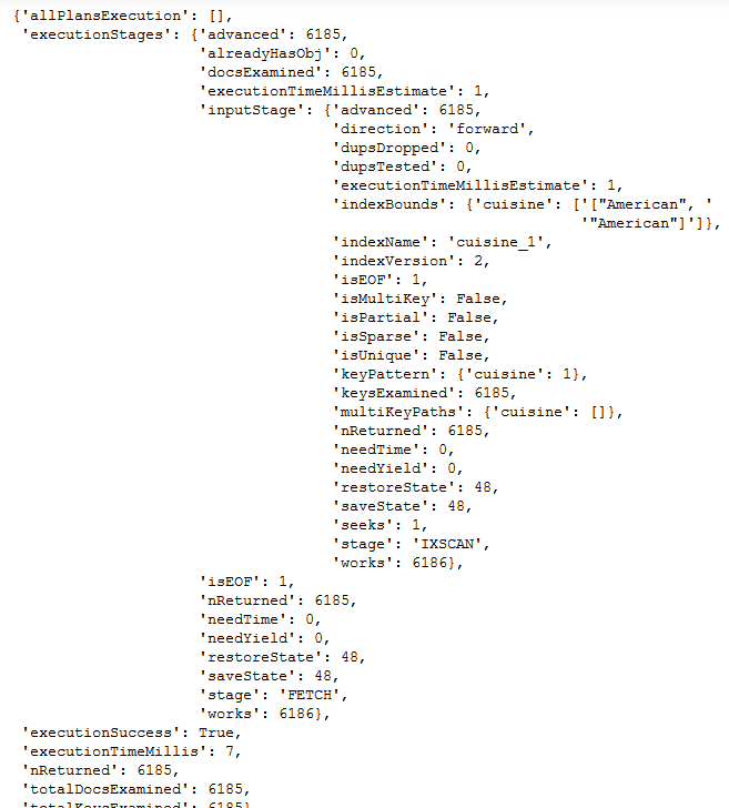 MongoDB Single field index stats output