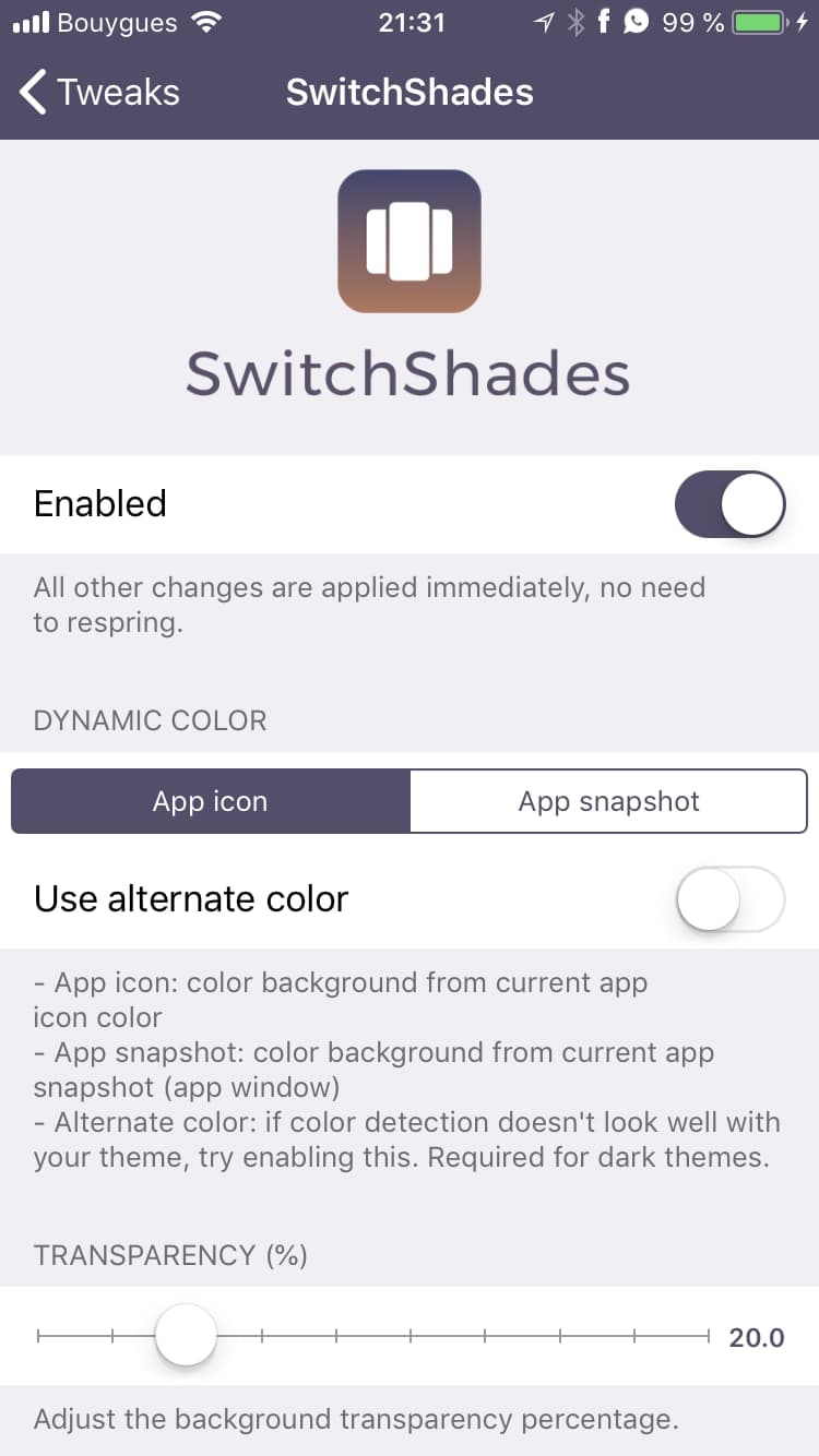 SwitchShades options to configure.