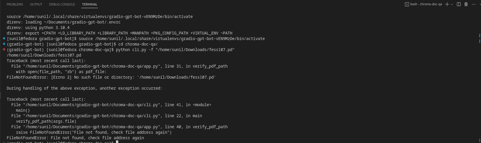 File not found error | PDF Chatbot without Langchain