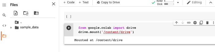 Mount drive in colab notebook