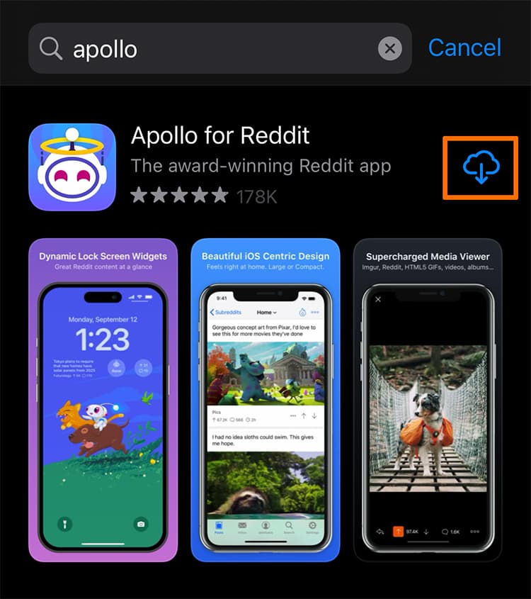 Apollo Downloads button.