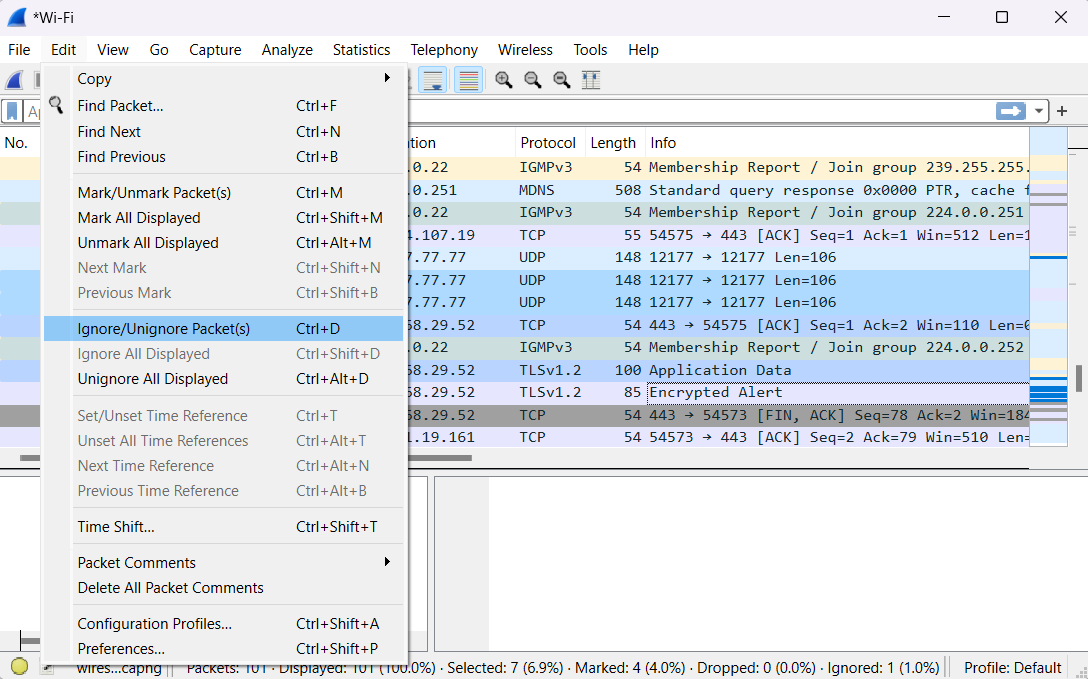 Wireshark Edit Menu