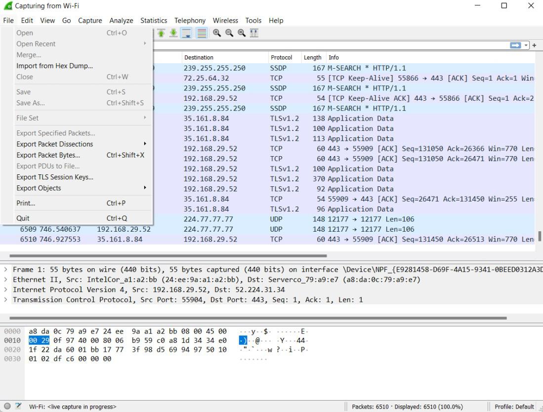 Wireshark File Menu