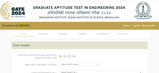 Application form of GATE 2024