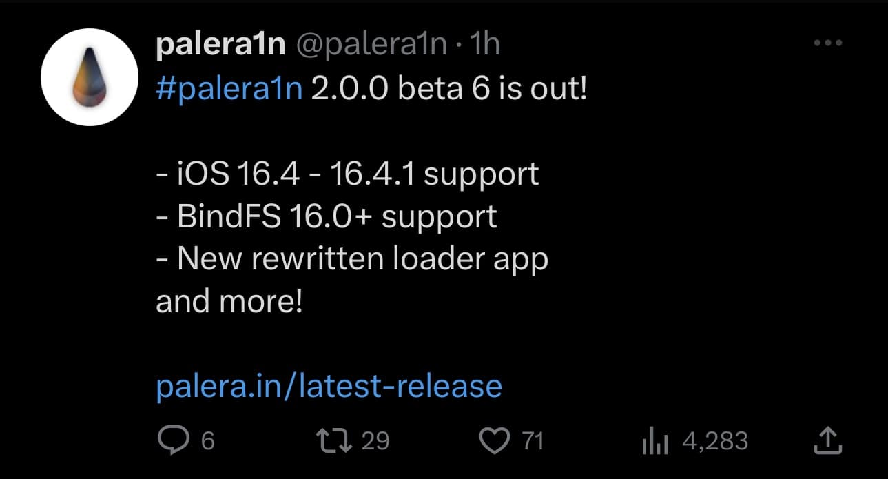 palera1n adds support for iOS 16.4 and 16.4.1.