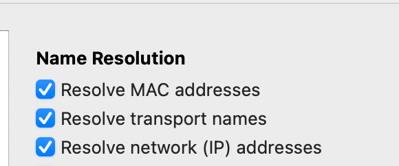 named resolution on Wireshark