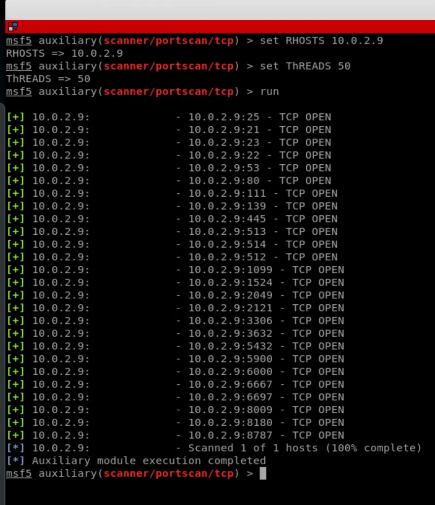 List of Open Ports on target IP