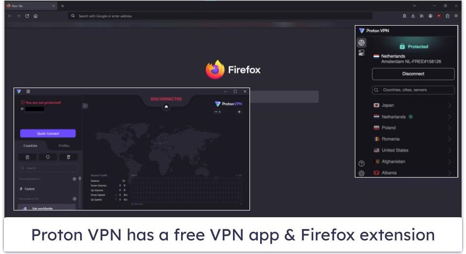 🥈2. Proton VPN — Free VPN App &amp; Extension for Firefox With Strong Security Features