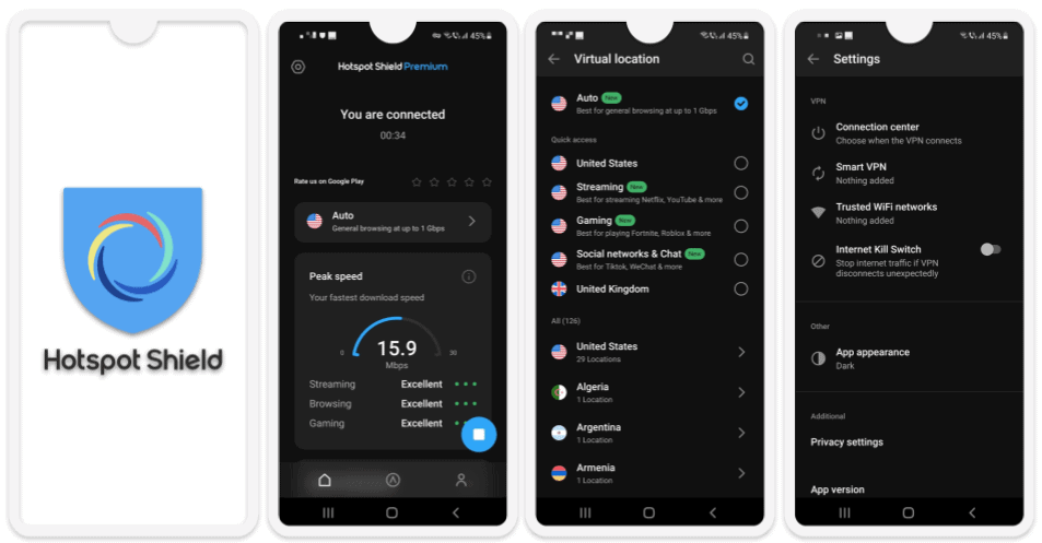 4. Hotspot Shield — Great Free Android VPN for Web Surfing (With Unlimited Data)