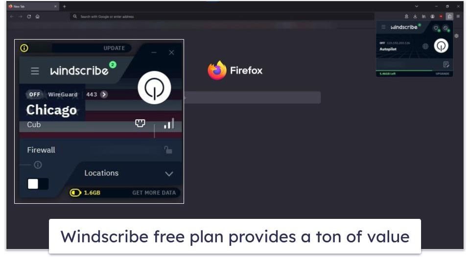 4. Windscribe — Feature-Rich VPN for Firefox (Ad Blocker + Streaming Support)