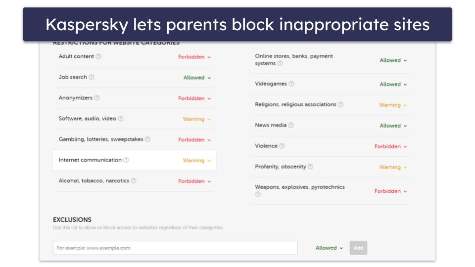 8. Kaspersky — More Advanced Parental Controls + Good Financial Protections