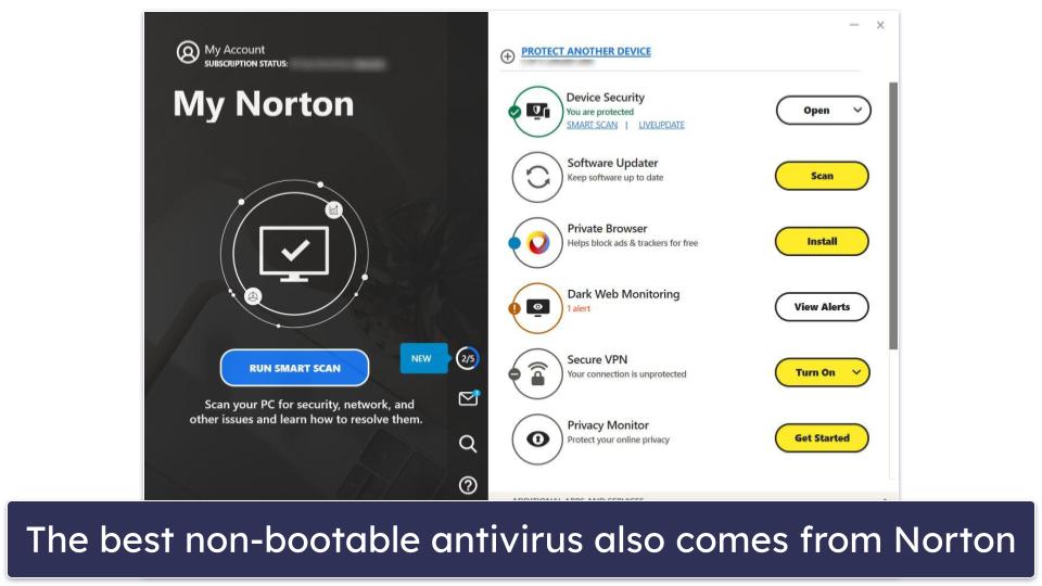 🥇1. Norton 360 — Best Antivirus Suite Overall (Free Bootable Version Available)