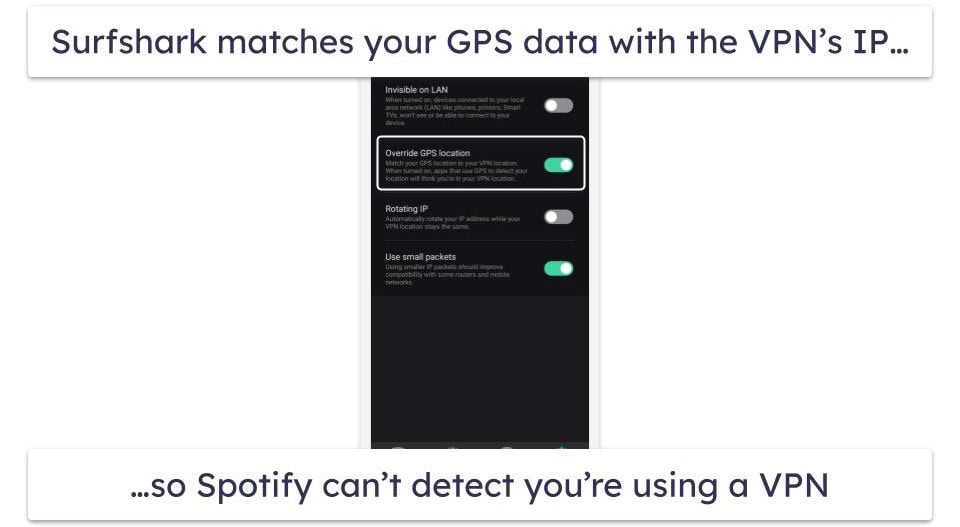 5. Surfshark — Great GPS Feature for Spotify