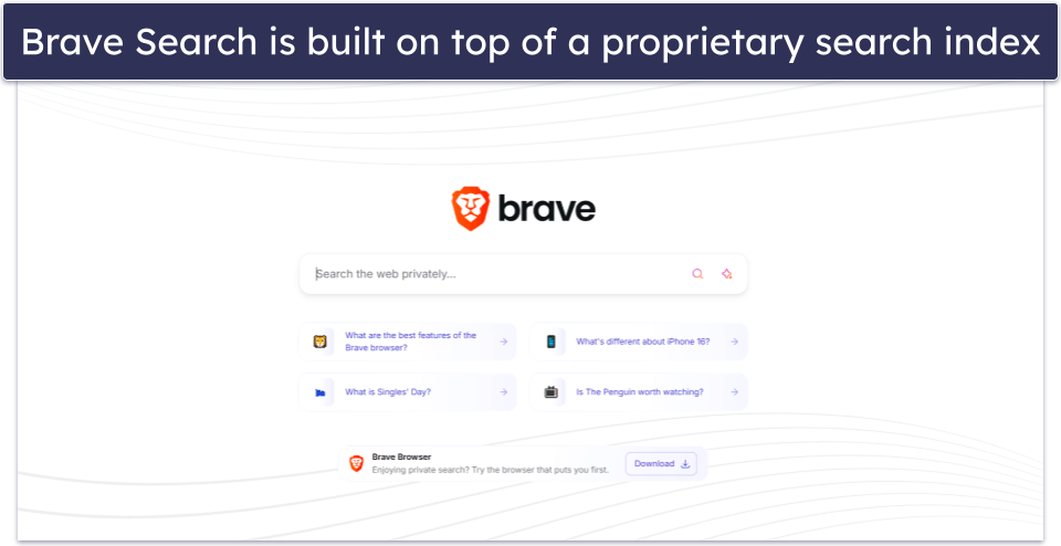 🥉3. Brave Search — Great Privacy Policy + Uses Brave’s Proprietary Search Index