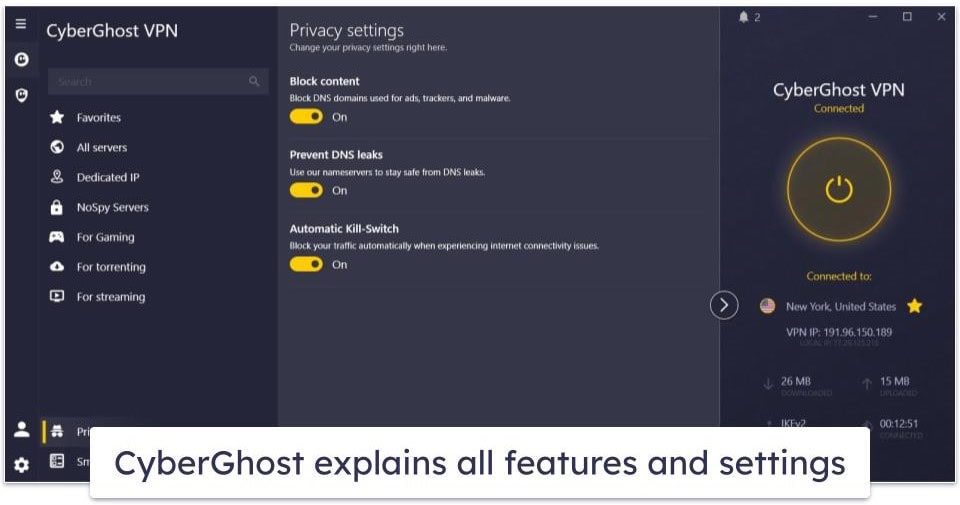 🥈2. CyberGhost VPN — Great Meta Quest VPN for Streaming (With User-Friendly Sideloadable App)