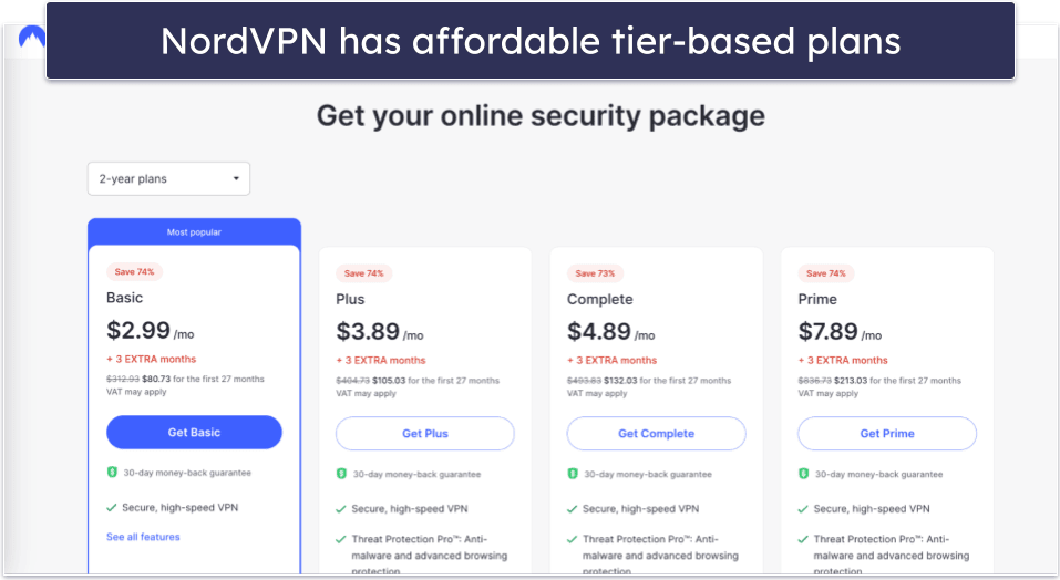 Plans &amp; Pricing — NordVPN Provides Better Value