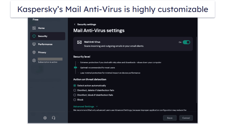 4. Kaspersky — Highly Customizable Email Scanning