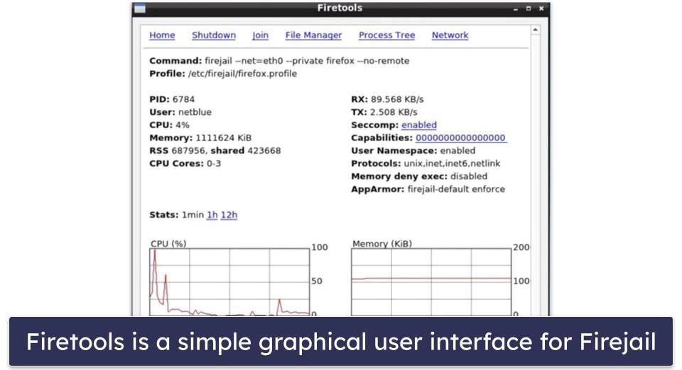 🥈 2. Firetools — Excellent Sandboxing Software (Most Intuitive Free Linux Antivirus)