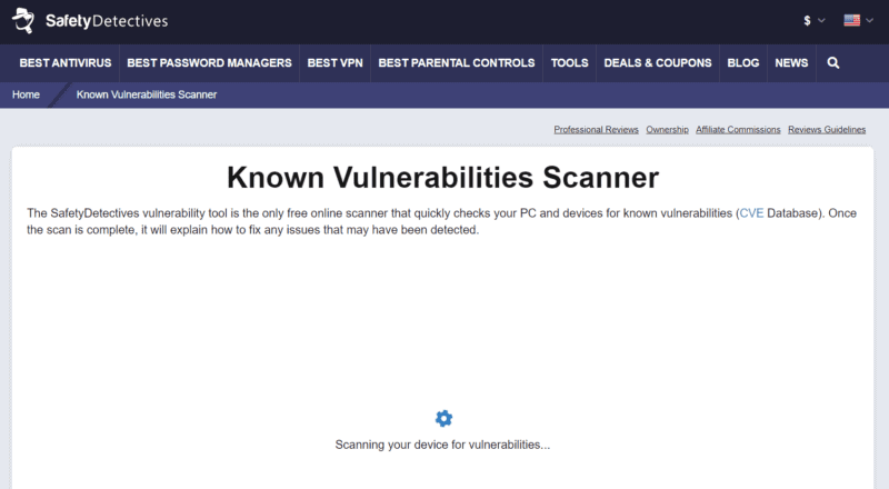 🥇 1. SafetyDetectives Known Vulnerabilities Scanner — Best Overall Online System Vulnerability Scanner