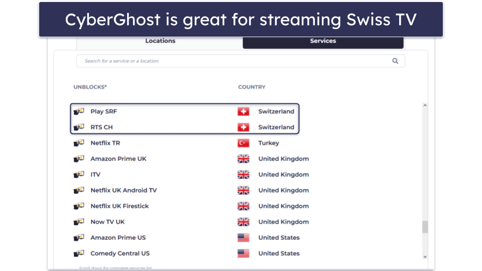 🥉3. CyberGhost VPN — Streaming-Optimized Servers for Switzerland