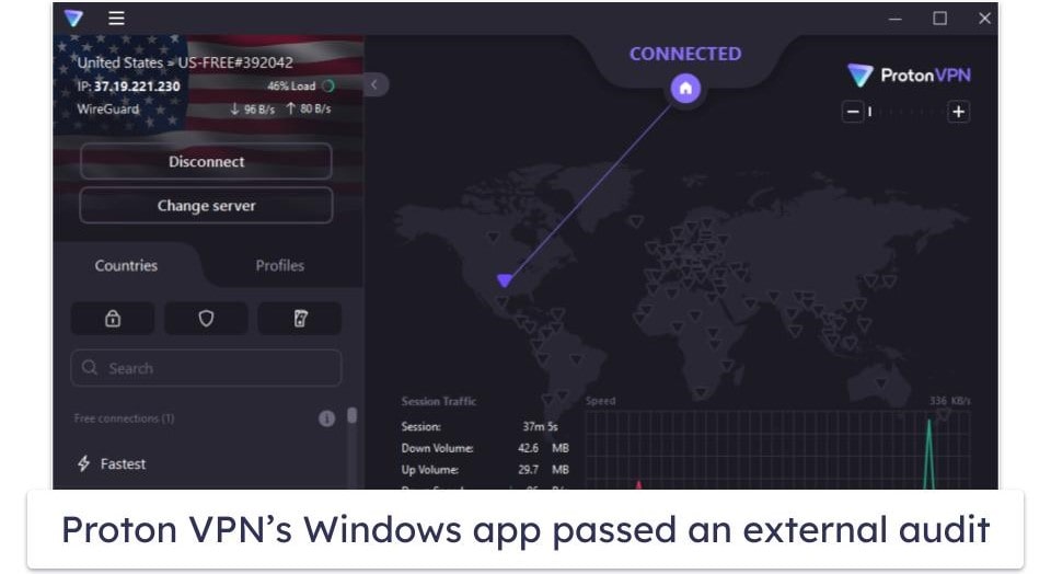 🥈2. Proton VPN — Great Free Windows VPN with Unlimited Data