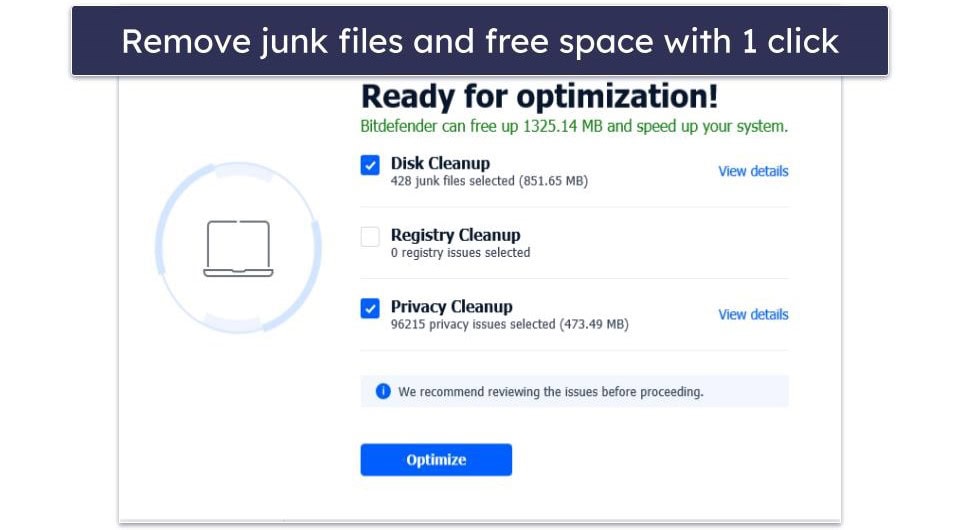 🥉 3. Bitdefender — Easy 1-Click Optimization