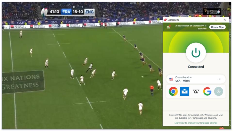 🥇1. ExpressVPN — Best VPN for Watching Six Nations in 2025