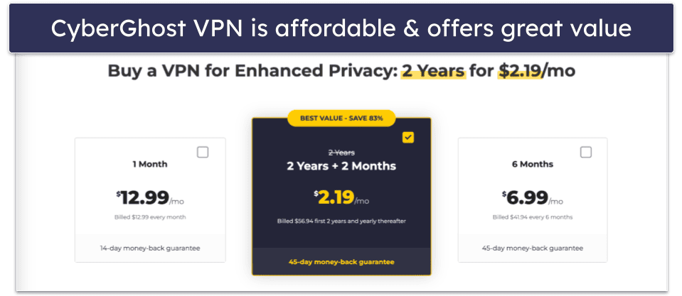 Plans &amp; Pricing — CyberGhost VPN Is More Affordable