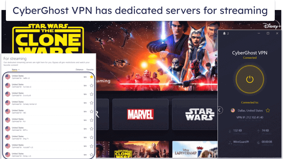 🥉3. CyberGhost VPN — Dedicated Servers for Streaming From Texas