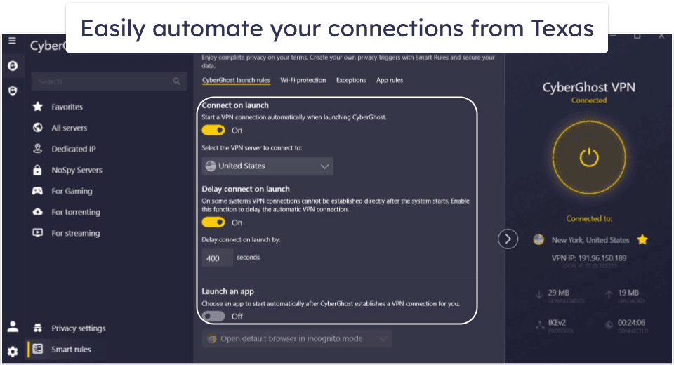 🥉3. CyberGhost VPN — Dedicated Servers for Streaming From Texas