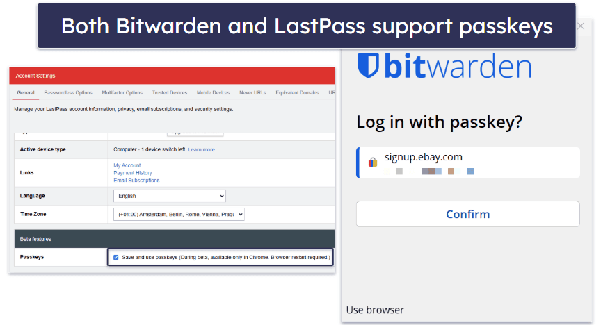 Advanced Features — Both Have Good Extras, but Bitwarden Is More Secure