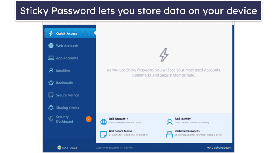 🥈 2. Sticky Password — Local Storage Capabilities With a Portable USB Version