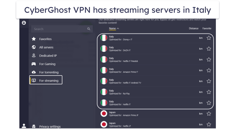 🥉3. CyberGhost VPN — Dedicated Servers for Italian Streaming Platforms