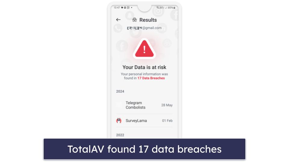 🥈2. TotalAV — Easy to Use &amp; Good Data Breach Scanning