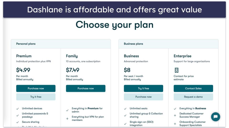 Plans &amp; Pricing — Dashlane’s Plans Offer More