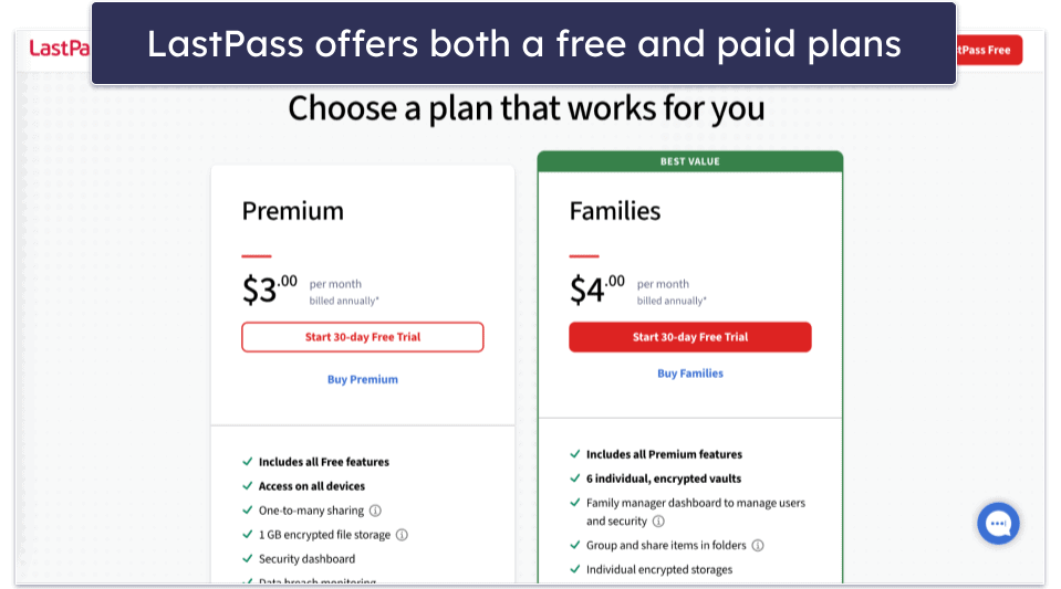 Plans &amp; Pricing — LastPass Is Cheaper, But Keeper Offers More Value