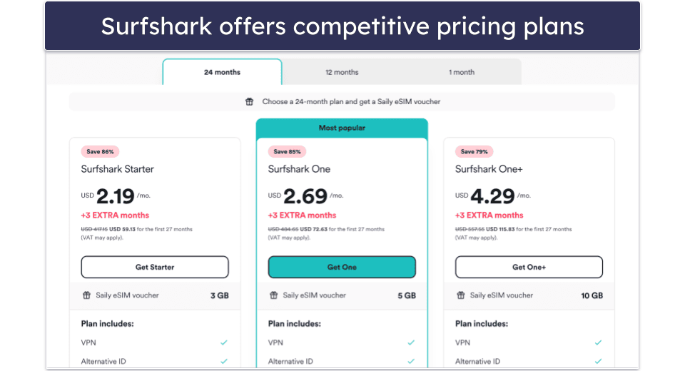 Plans &amp; Pricing — Surfshark Is More Affordable