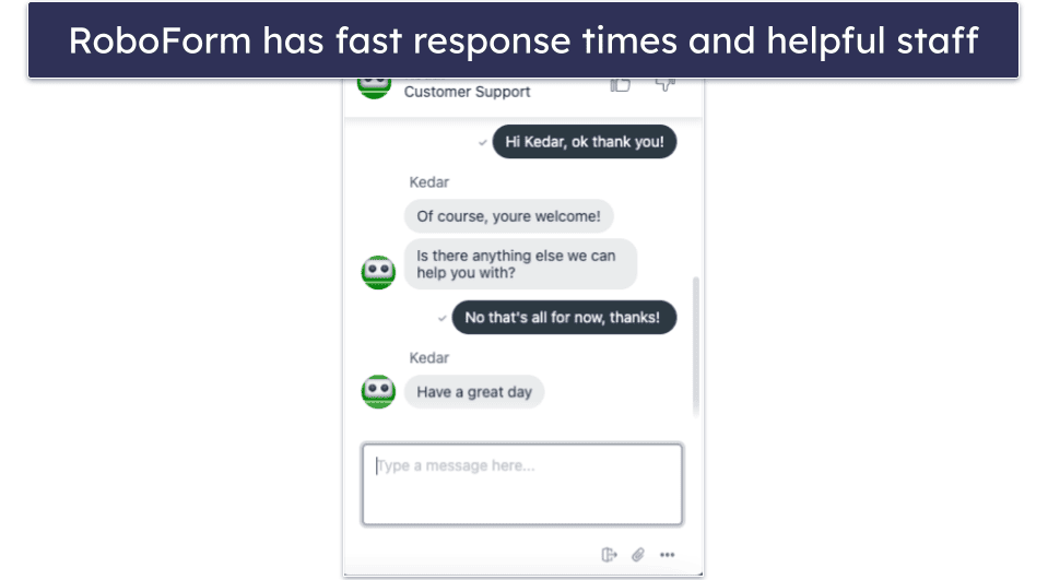 Customer Support — RoboForm Responds Faster